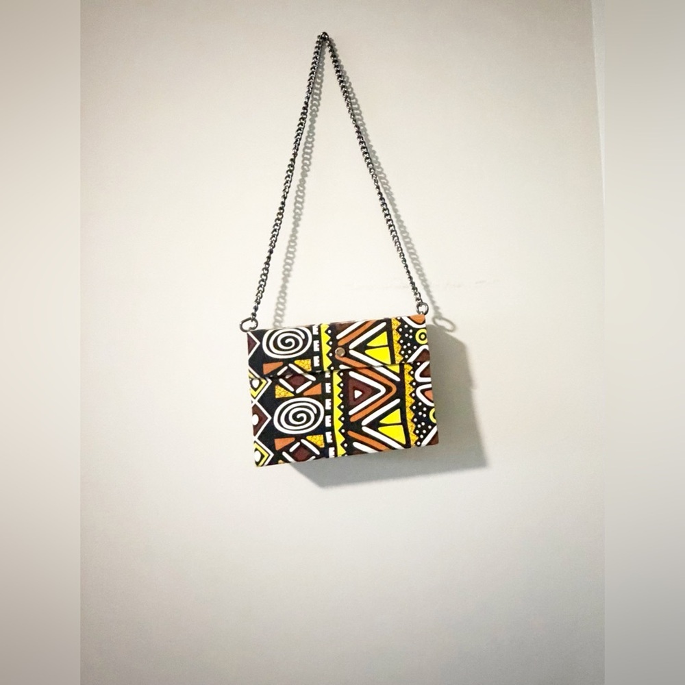 Handcrafted Geometric Pattern Crossbody Bag in Yellow and Brown